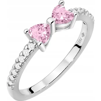 Prsten STŘÍBRNÝ Dámský PRSTÝNEK ryzost 925 Růžová Mašlička se Zirkony vel. 18