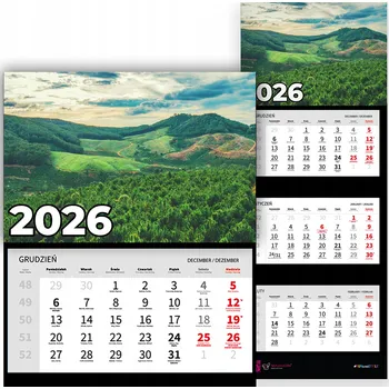 Obraz Trojdílný kalendář na rok 2026, nástěnný, kancelářský – Příroda, lesy, různé vzory