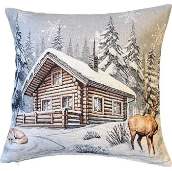 Povlak na dekorativní polštářek Vánoční povlak na polštář srub