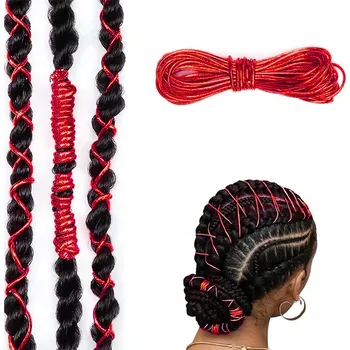 Barva na vlasy Červená elastická nit na vlasy, účesy a copánky, 2 m