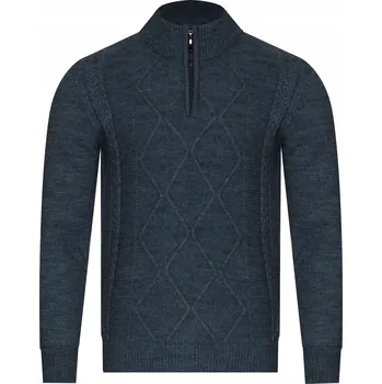Pánský svetr Pánský svetr s polovičním rolákem 8157 INDIGO vlněný teplý klasický zimní na zip XXL