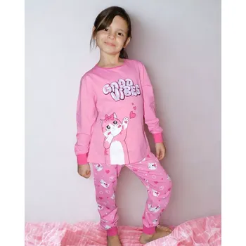 Dívčí pyžamo Dívčí pyžamo Kugo MP5861 s kočkou světle růžové
