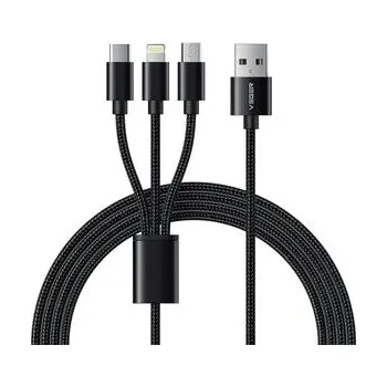 Kabel 3v1 USB‑A na Lightning / USB‑C / Micro USB VEGER 2A 12W V303 1,2 m černý - Veger + zdarma možnost vyzkoušet a vrátit zboží do 30 dní
