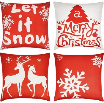 Povlak na dekorativní polštářek Povlaky na vánoční polštáře lněné červeno-bílé 45x45 cm sada 4 ks