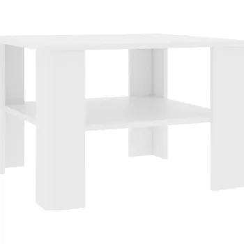 Konferenční stolek Bílý konferenční stolek 60 x 60 x 42 cm s poličkou z dřevotřísky