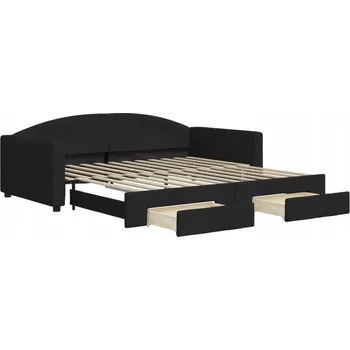 Pohovka Černá rozkládací pohovka 2 v 1 se zásuvkami, rozměry: 223 x 110 x 75 cm