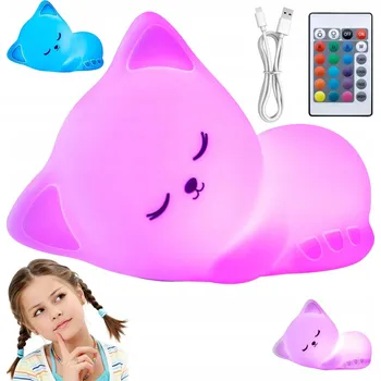 Lampička Noční lampa LED KOTEK pro děti do ložnice, dotyková, silikonová, měkká