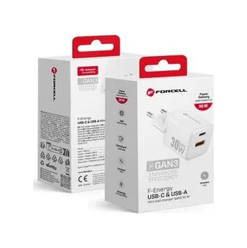 Síťová nabíječka na telefon Forcell F-Energy Mini GaN III USB‑C + USB‑A QC 4.0 PD 30 W VT-35 bílá - Forcell + zdarma možnost vyzkoušet a vrátit zboží do 30 dní