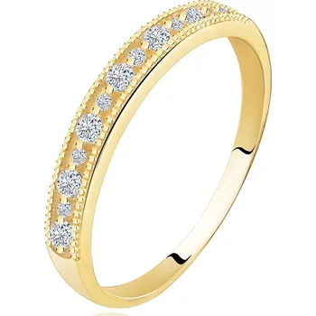 Prsten Blýskavý prsten ve žlutém 14K zlatě - linie čirých zirkonů s vroubkovaným lemem - Velikost: 57