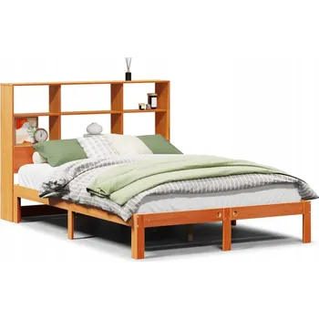 Postel Postel s regálem, borovice, voskovaný hnědý odstín, 216,5 x 141 x 110 cm