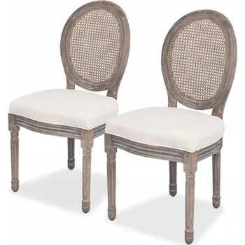 Jídelní židle Kremové lněné jídelní židle s ratanovým opěradlem, 50x56x95,5 cm