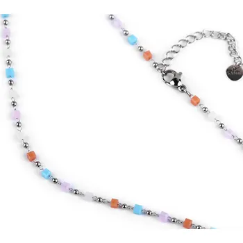 Náramek Náhrdelník z nerezové oceli se skleněnými korálky, střední, 2 lososová světlá modrá