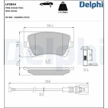 Brzdová destička Sada brzdových destiček, kotoučová brzda DELPHI LP3824