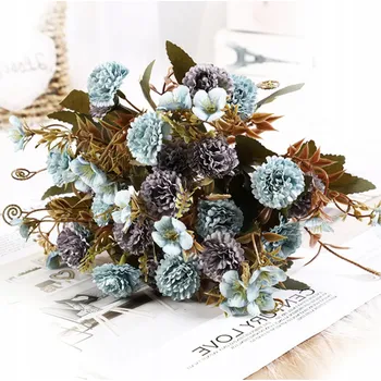 umělá květina MODRÉ KARAFIÁTY S LISTY UMĚLÉ KVĚTY DEKORACE DEKORACE VÁZA 30cm