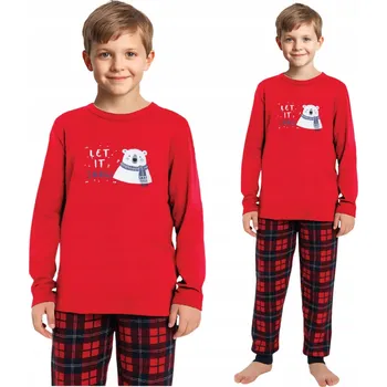 Chlapecké pyžamo VÁNOČNÍ PYŽAMO DĚTSKÉ CHLAPECKÉ PRO CELOU RODINU KOSTKOVANÉ MEDVĚD 104-110