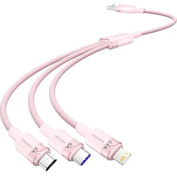Datový kabel Kabel USB 2.0 A na 3 v 1 6A Vention CTRPG 1,5M (růžový)