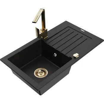 MEXEN/S - Pablo granitový dřez 1-miska s odkapávačem včetně baterie Rita, černý 6510-77-670300-50