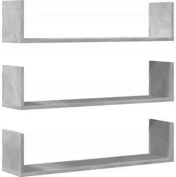 police Nástěnné police, 3 ks, šedá barva betonu, 80x18x18 cm