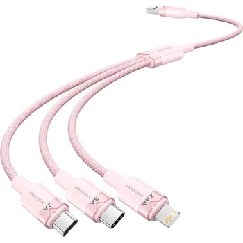 Datový kabel Kabel USB 2.0 A na 3v1 3A Vention CTPPG 1,5M (růžový)