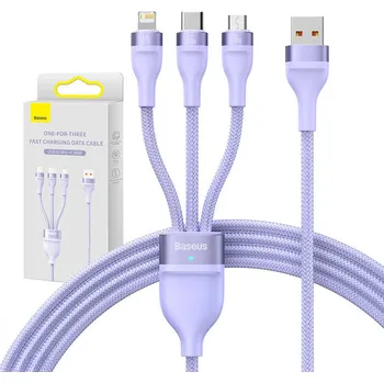 Datový kabel Kabel USB 3v1 řady Baseus Flash II, USB-C + micro USB + Lightning, 66 W, 1,2 m (fialový)