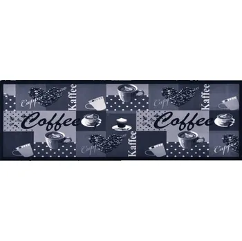 Rohožka Podložka na podlahu s motivem kávy, protiskluzová, modrá, 300 x 60 cm, Po