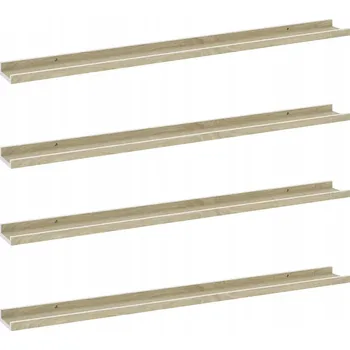 police Bílá nástěnná police MDF 100 x 9 x 3 cm, dub sonoma, 4 ks