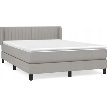 Postel Kontinentální postel světle šedá 203 x 147 x 78/88 cm s matrací 140 x 200 x