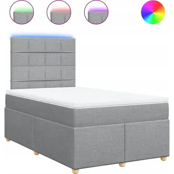 Postel Kontinentální postel s LED, světle šedá, 200 x 120 x 140,5/150,5 cm