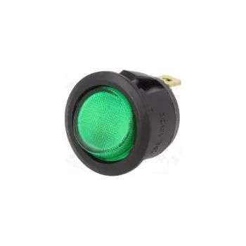 ROCKER SPST pol 2 OFF-ON 20A/14VDC zelená LED 14VDC 50mΩ