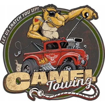Plechová cedule Cedule Plechová Camel Towing Garaž Full Service - Dekorativní Plechová Tabule