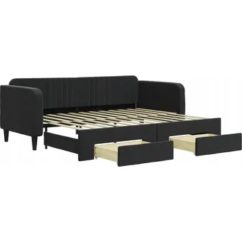 Pohovka Černá pohovka s funkcí spaní a zásuvkami, 223 x 100 x 75 cm