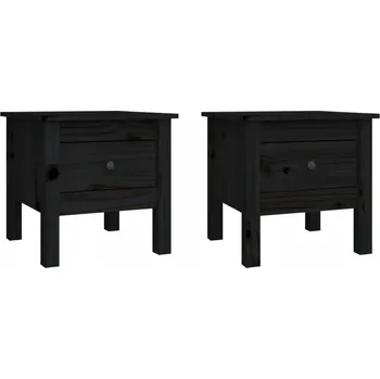 Konferenční stolek Odkládací stolek z masivního borovicového dřeva se zásuvkou, černý, 40x40x39 cm