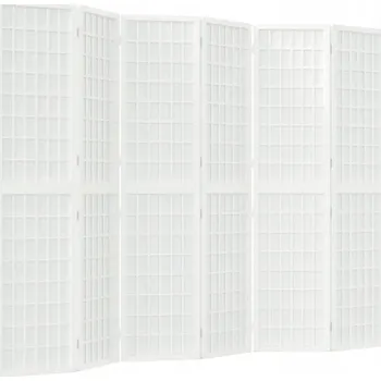 Paraván Skládací paraván Shoji z masivního jedlového dřeva a rýžového papíru, bílý,