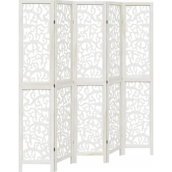 Paraván Paraván pokojový, 5-panelový, bílý, masivní dřevo paulovnie