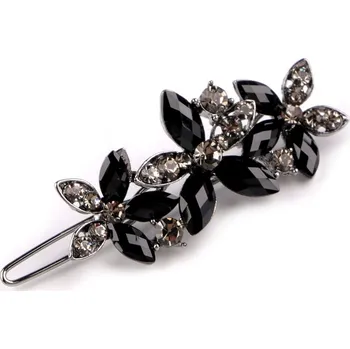 Náramek Sponka do vlasů s broušenými kamínky květy, střední, černá