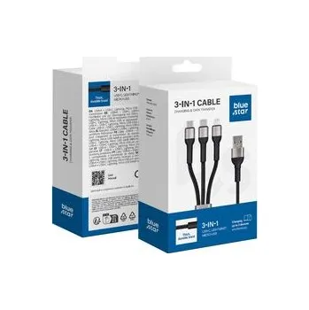 Kabel 3v1 USB‑A na Lightning / Micro USB / USB‑C Blue Star 2,4 A s opletem 1,2 m TFK-DC-010 černý - Blue Star + zdarma možnost vyzkoušet a vrátit zboží do 30 dní