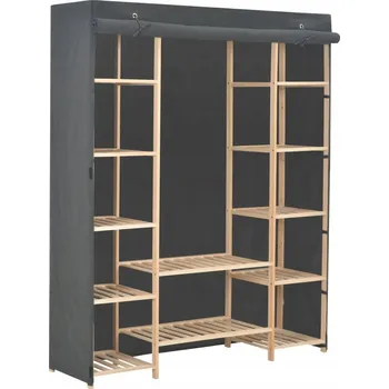 Šatní skříň Skříň z tkaniny a jedlového dřeva, 135 x 40 x 170 cm, šedá