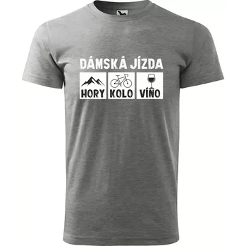 Pánské tričko Sablio Tričko s potiskem Dámská jízda - hory, kolo, víno - šedé 2XL