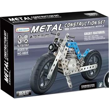 Stavebnice Kovová stavebnice motorky – modrá, 140 dílků