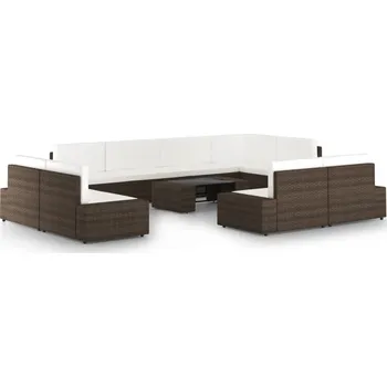 10dílná zahradní sedací souprava s poduškami hnědá polyratan Hnědá3067156