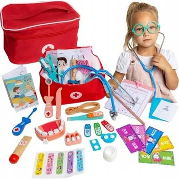 Dřevěná hračka VELKÁ DŘEVĚNÁ LÉKAŘSKÁ SADA Pro Děti DOKTOR LÉKAŘ hra na doktora