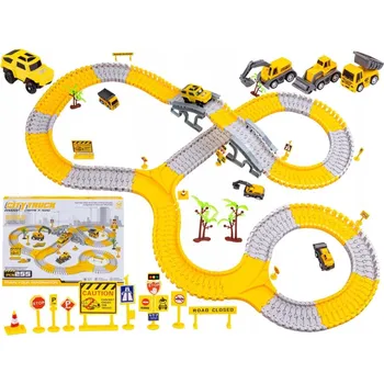 autíčko Závodní autodráha Staveniště Bagr NÁKLADNÍ AUTO VLÁČEK 255 dílů