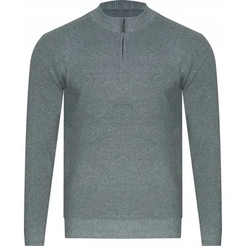 Pánský svetr KAIDITE - PÁNSKÝ SVETR S ROLÁKEM - K6011 JASNOSZARY zip zimní pohodlný