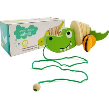 Dřevěná hračka LeanToys krokodýl na kolečkách 18cm