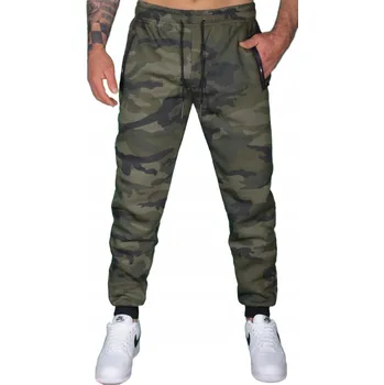 Pánské oblečení ZATEPLENÉ TEPLÁKOVÉ KALHOTY PÁNSKÉ TEPLÁKY JOGGER STŘIHU ZIMNÍ MASKÁČOVÝ XL