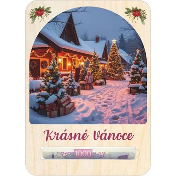 Dárková krabička Dřevěný svět online Dárková karta na peníze - Vánoční vesnička