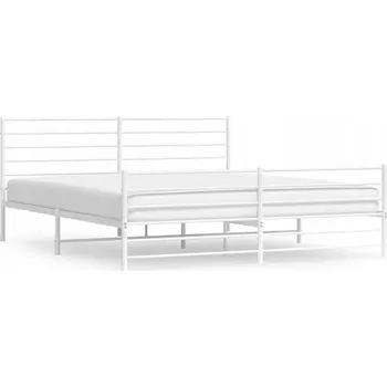 Postel Bílý kovový rám postele 219 x 187 x 90 cm s čelem a nožní deskou