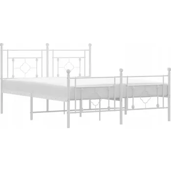 Postel Kovový rám postele bílý 207 x 146 x 97 cm s čelem a podnožkou