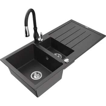 MEXEN/S - Andres granitový dřez s odkapávačem včetně baterie Savita, černá nakrapiany 6515-76-672601-70