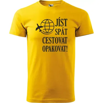 Sablio Tričko s potiskem Jíst, spát, cestovat - žluté 5XL